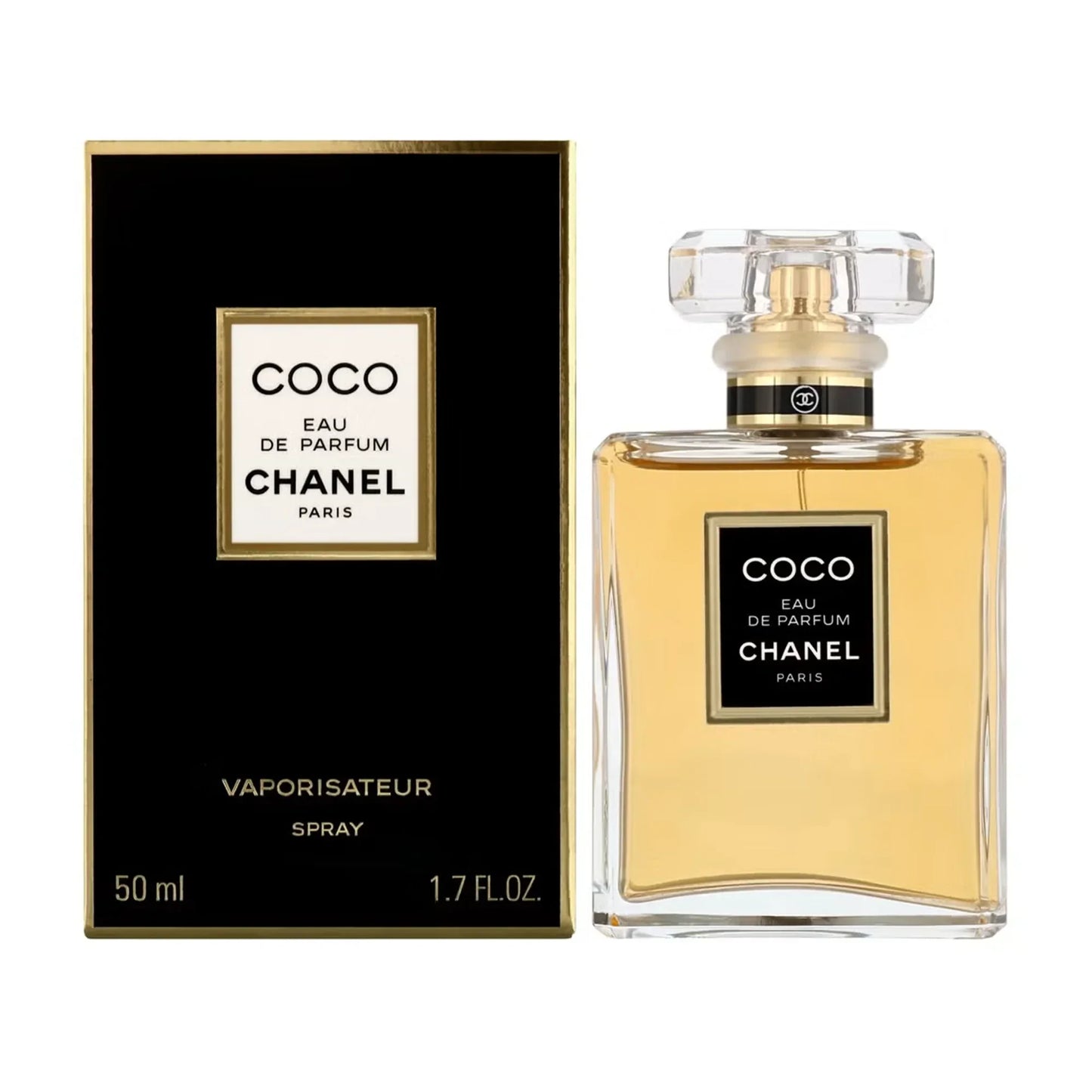 Chanel Coco Eau de Parfum 50ml spray bottle and packaging, luxury fragrance