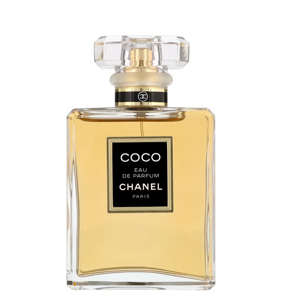 Chanel Coco Eau de Parfum luxury perfume bottle with gold liquid and clear cap