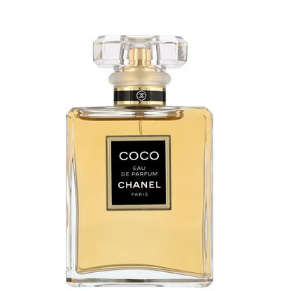 Chanel Coco Eau de Parfum luxury perfume bottle with gold liquid and clear cap