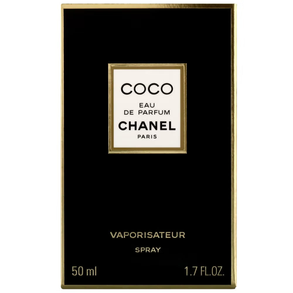 Coco Eau de Parfum Chanel Paris 50ml perfume box with black and gold design