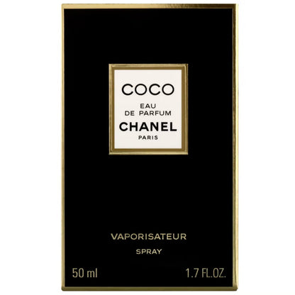 Coco Eau de Parfum Chanel Paris 50ml perfume box with black and gold design