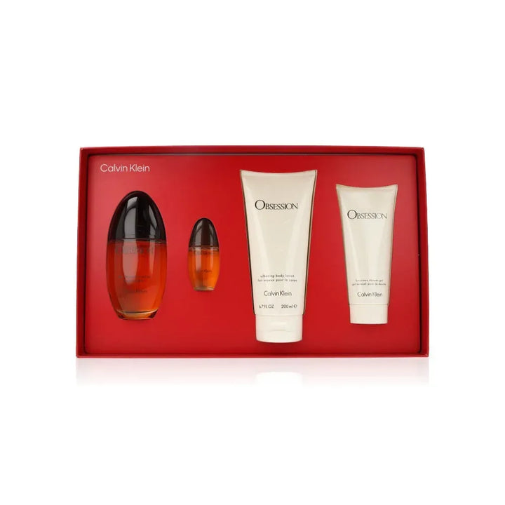 Calvin Klein Obsession Eau De Parfum 100ml, Body Lotion 200ml, Eau De Toilette 15ml + Shower Gel 100ml Gift Set-Perfumoi